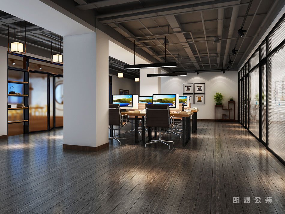 小型工業(yè)風辦公室吊頂效果圖
