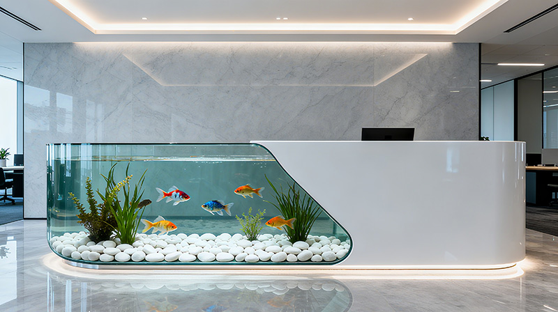 高顏值公司辦公室前臺(tái)魚池裝修方案圖六